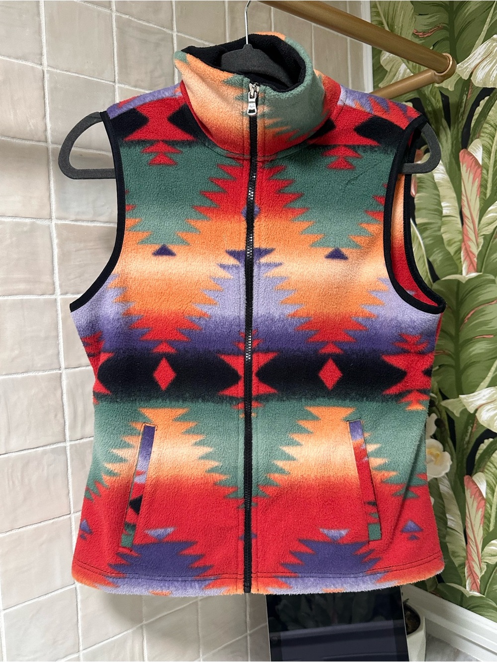 Chaps by Ralph Lauren multicolored Aztec pattern fleece vest
